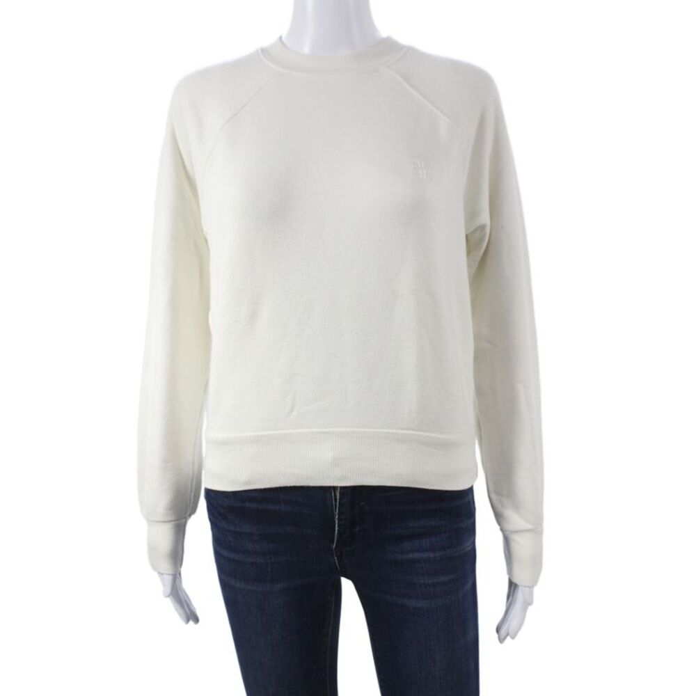 Eterne Womens Ivory Cotton Crew Neck Pullover Sweatshirt Long Sleeve Size S